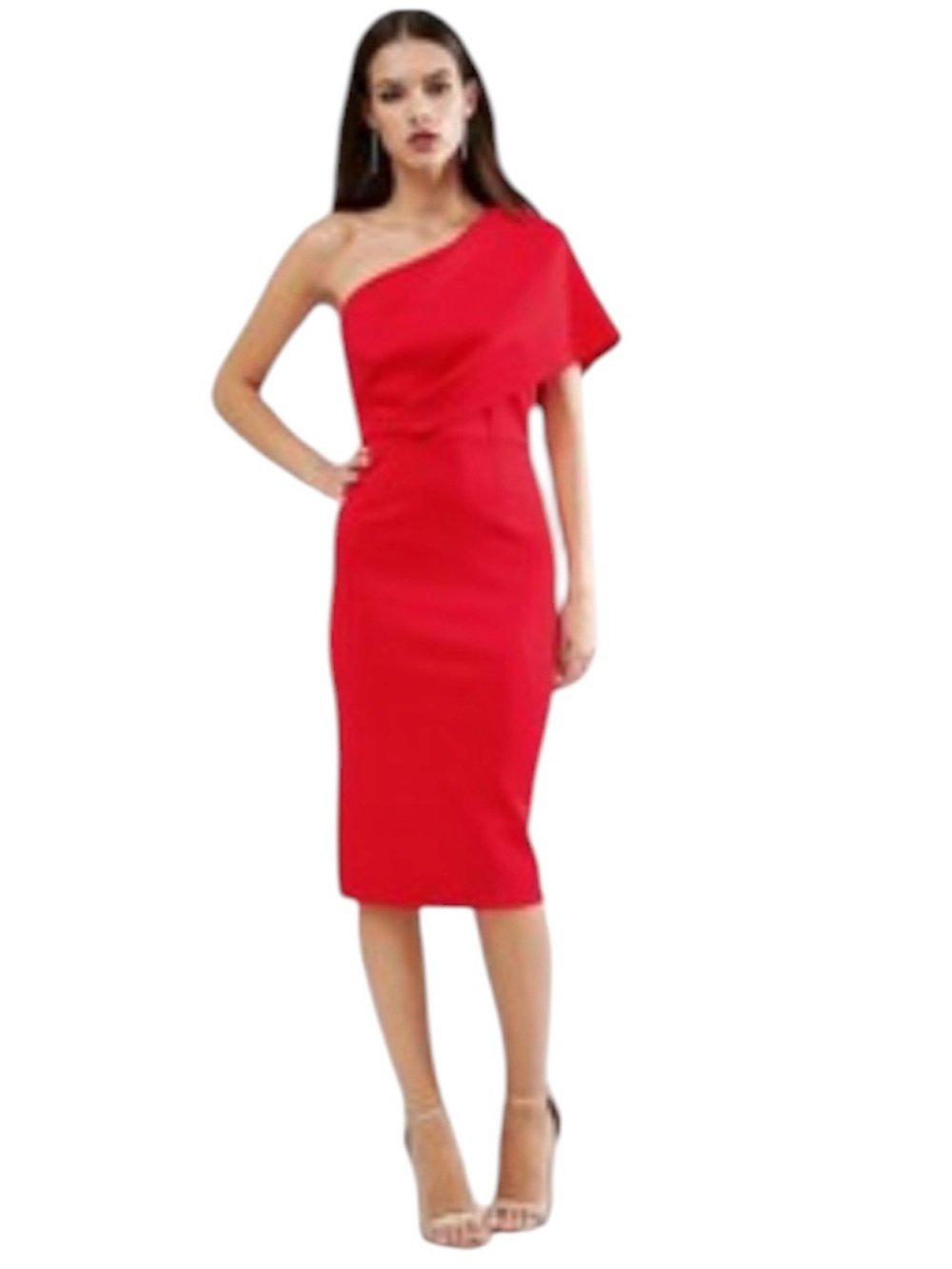 ASOS Red One Sleeve Red Dress Size 6 LRD Holiday Midi Hoco Wedding Guest Dress